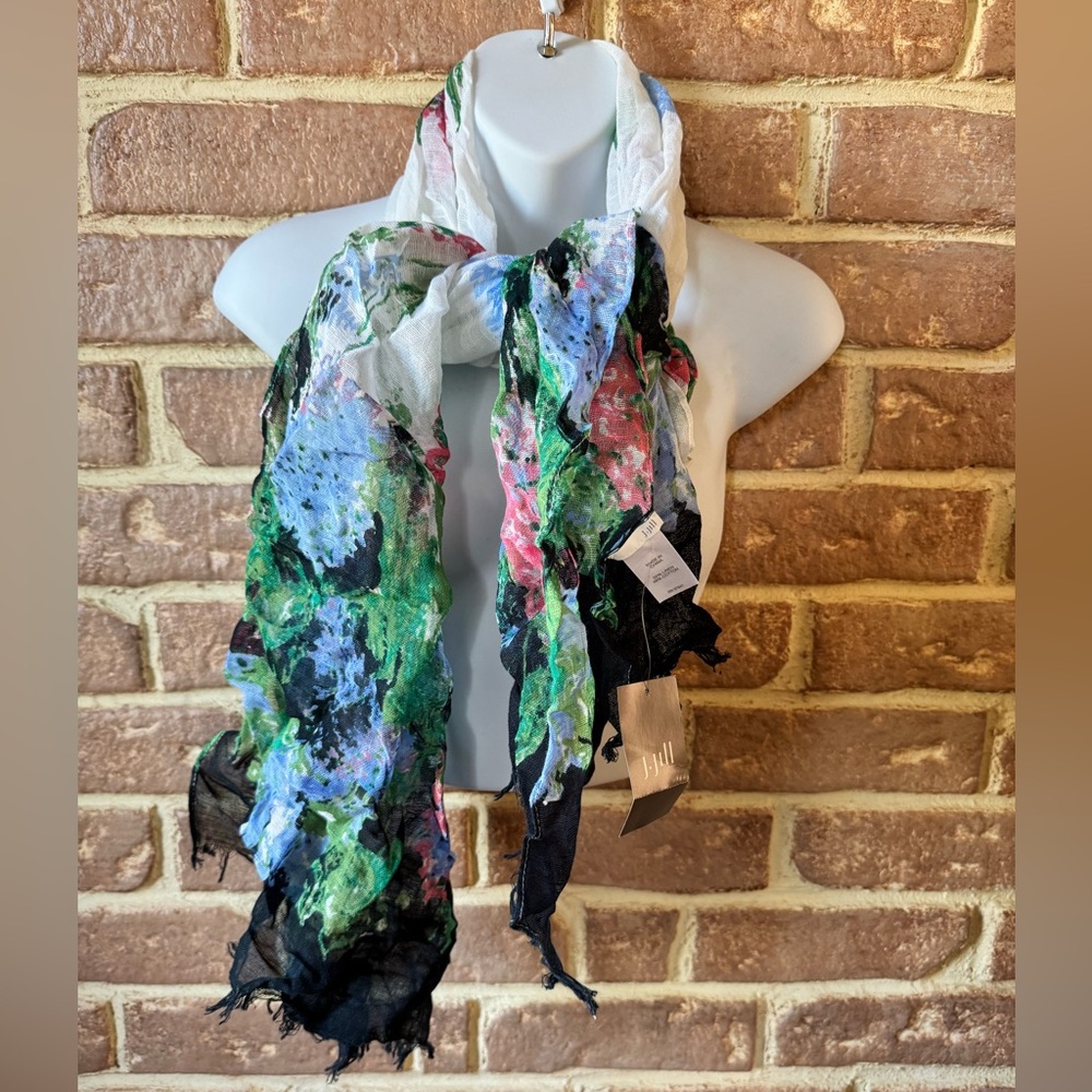 J Jill fringe floral semi sheer scarf